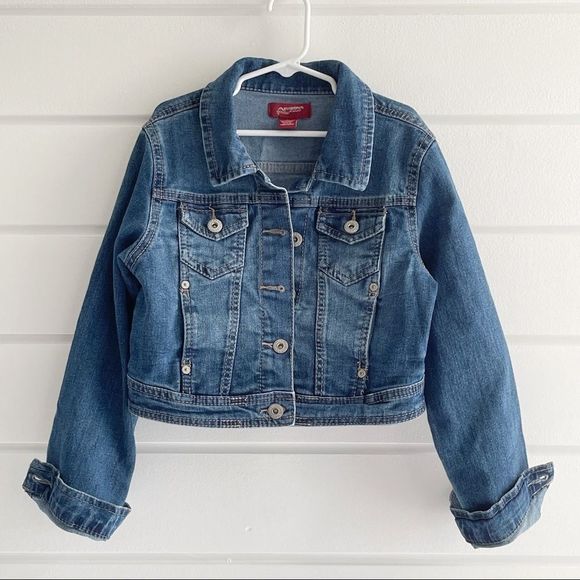 Arizona Jean Company Girls Button Closure Crop Denim Jean Jacket Size L 10/12 - Picture 3 of 12